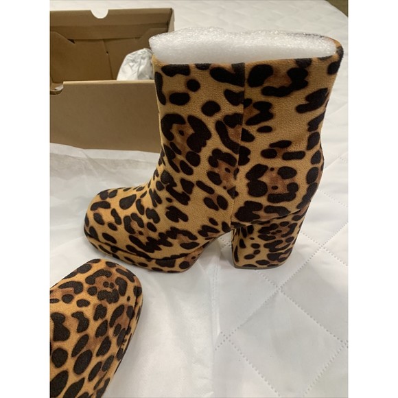 Women’s Platform Boots Chunky High Heel Leopard Square Toe Size Zipper Boots-5😃 - Picture 13 of 15